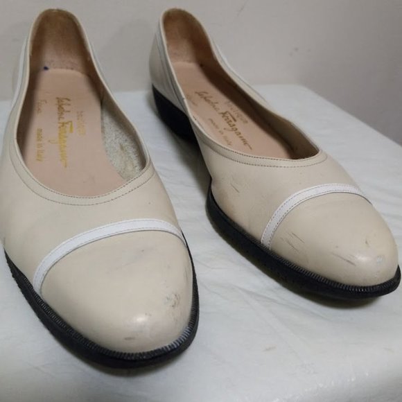 Salvatore Ferragamo Leather Slip On Almond Toe Shoes Cream Women's Size 8.5 4A - Picture 8 of 16